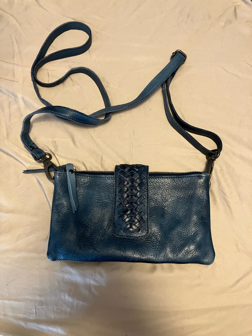 Latico Leather Crossbody Bag in Teal Blue - Woven Accent